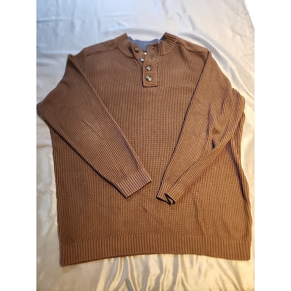 Oak Hill Mens Brown Waffle Knit Henley Sweater 3XLT Big & Tall L Sleeve Pullover